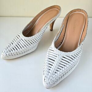 Ulla Johnson Filipa White Woven Braided Leather Heel Mules Womens Size 37 Preppy